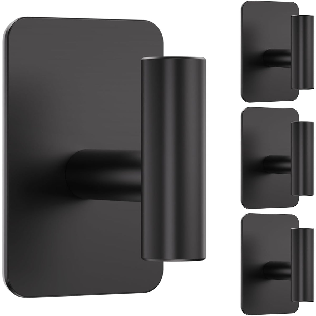 Large Heavy Duty Adhesive Wall Hooks - 26lb Max, Stainless Steel Waterproof Towel Hooks for Hanging Towel, Coat, Robe, Sticky Hooks for Use in Bathroom, Shower, Kitchen, Door(Black, 4 Pack)