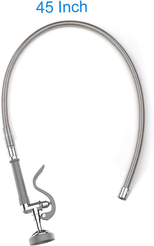 MSTJRY Spray Valve with 45" Pre Rinse Hose, Commercial Sink Sprayer Hose Pre Rinse Sprayer with Flexible Stainless Steel Hose Assembly for Commercial Kitchen Faucets(Grey, with 3 adapters)