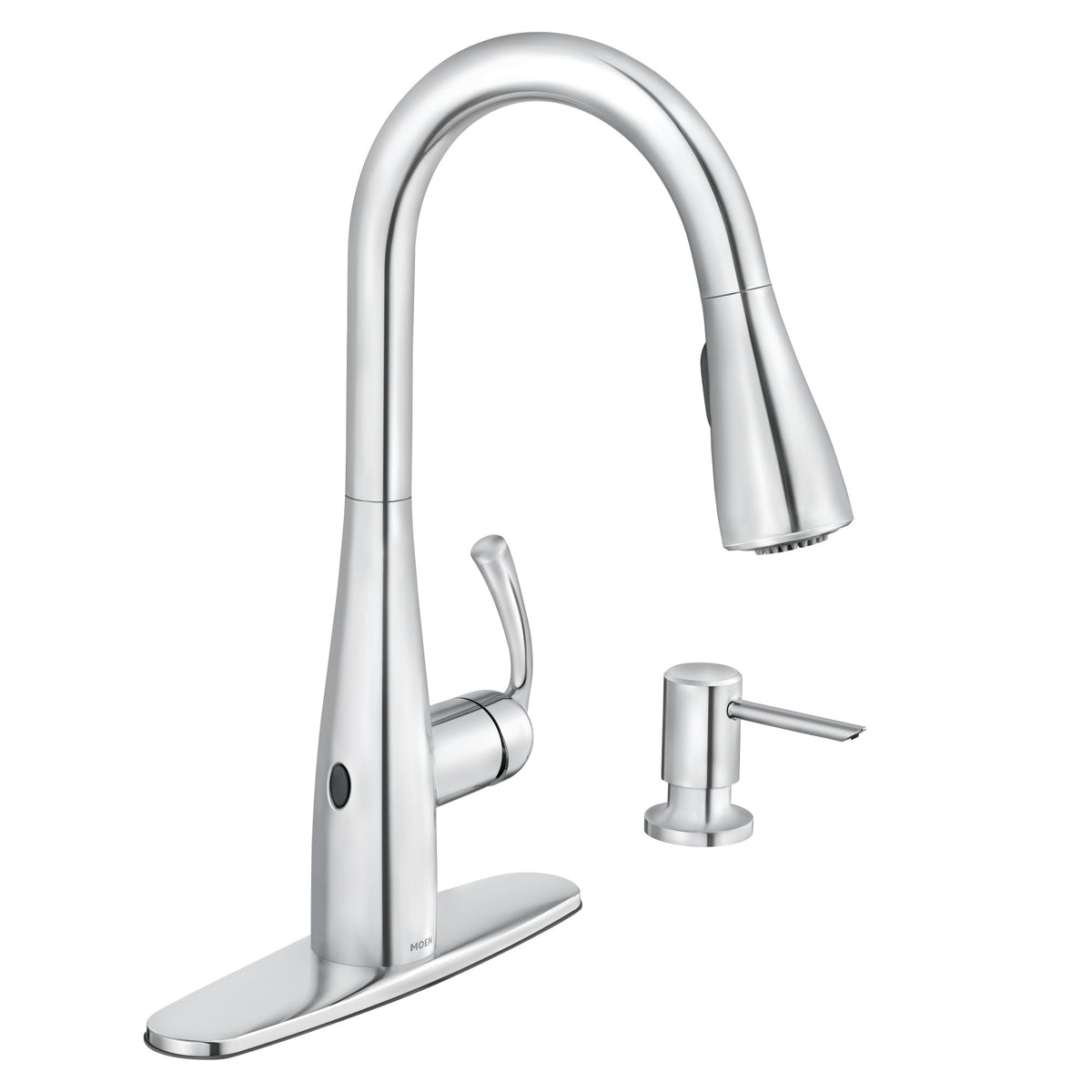 Moen Essie Mediterranean Bronze MotionSense Wave One-Handle Touchless Kitchen Faucet with Pulldown Sprayer and Soap Dispenser, 87014EWBRB