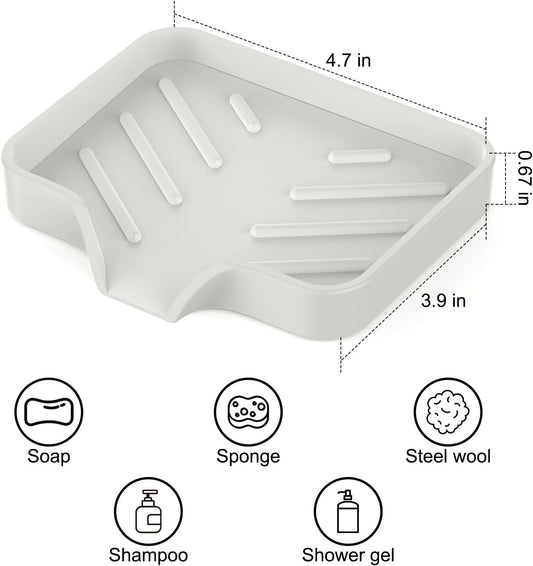 2 Pack Silicone Soap Dish, Self Draining Soap Dish 4.7"×3.9" White