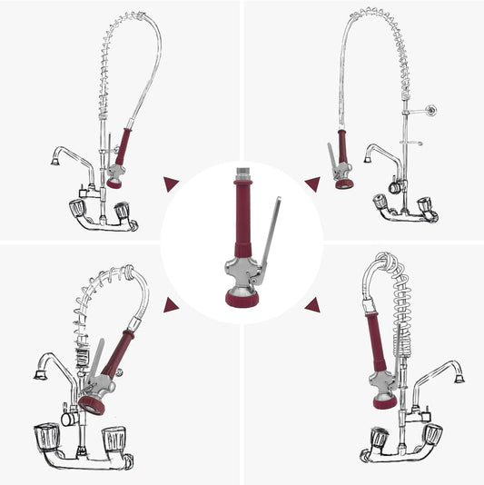 Achelous Pre Rinse Spray Head Dual Function, Commercial Sink Faucet Sprayer Head with Grip Handle, High Pressure Dish Sprayer Nozzle for Commercial Kitchen Faucet Replacement (Red)