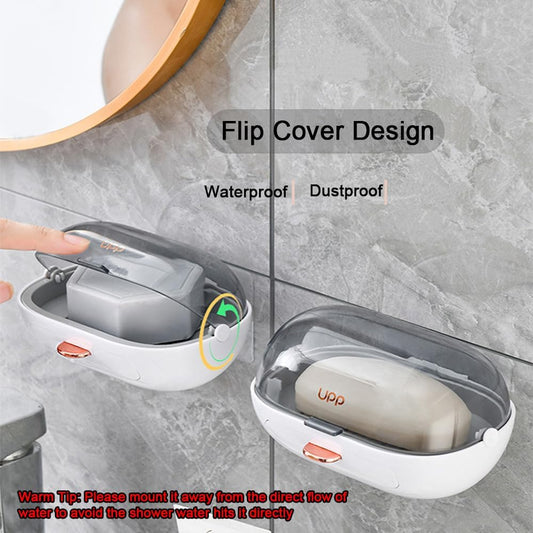 2 Pack Shower Soap Dish Holder with Lid, Bar Soap Container with Drain