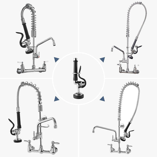 Pre Rinse Sprayer Commercial Sink Sprayer Head,1.42GPM Spray Valve Dish Nozzle with Ergonomic Handle, Faucet Parts for Commercial Kitchen Faucet,Chrome Finished(Black)