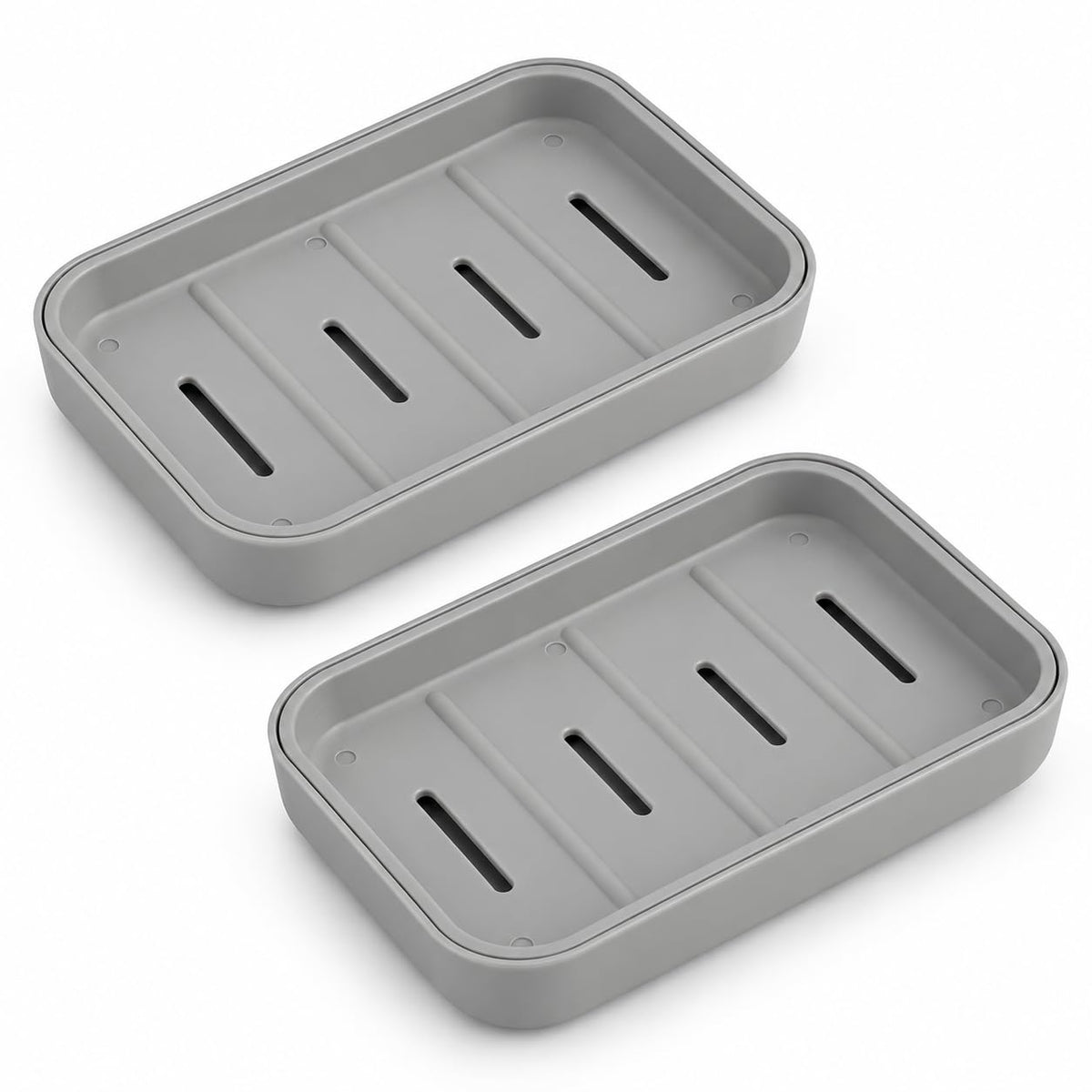 2 Pack Plastic Soap Dish with Drainage, Self-Draining Soap Holder for Bathroom & Kitchen Sink, 2-Layer Soap Saver Tray with Removable Drain Tray, White, 5” x 3.4” x 0.8”
