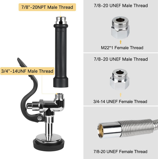 45” Stainless-Steel Pre Rinse Hose with Sprayer Valve & Spring, 1.42 GPM Commercial Sink Sprayer Hose with Nozzle Head Replacement Kit for Commercial Restaurant Kitchen Faucet