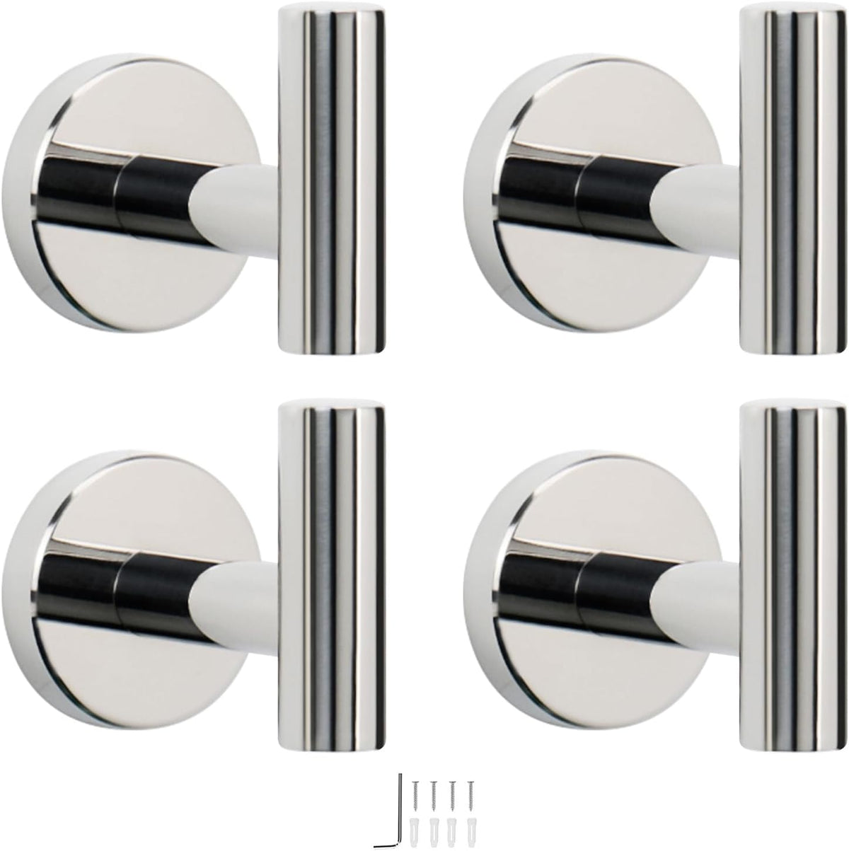NearMoon Bath Towel Hooks- SUS 304 Stainless Steel Robe Hook Holder, Heavy Duty Coat Hook for Bathroom Livingroom Hotel Kitchen Garage, Wall Mounted (Chrome Finish, 4 Pack)