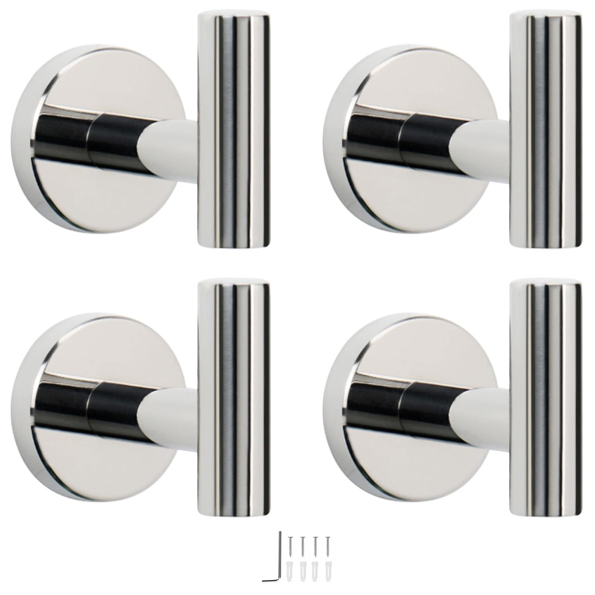NearMoon Bath Towel Hooks- SUS 304 Stainless Steel Robe Hook Holder, Heavy Duty Coat Hook for Bathroom Livingroom Hotel Kitchen Garage, Wall Mounted (Chrome Finish, 4 Pack)