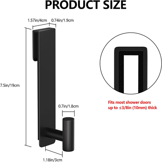 PMMASTO 7.5 Inch Shower Door Hooks, Black- 2 Pack, T Shape