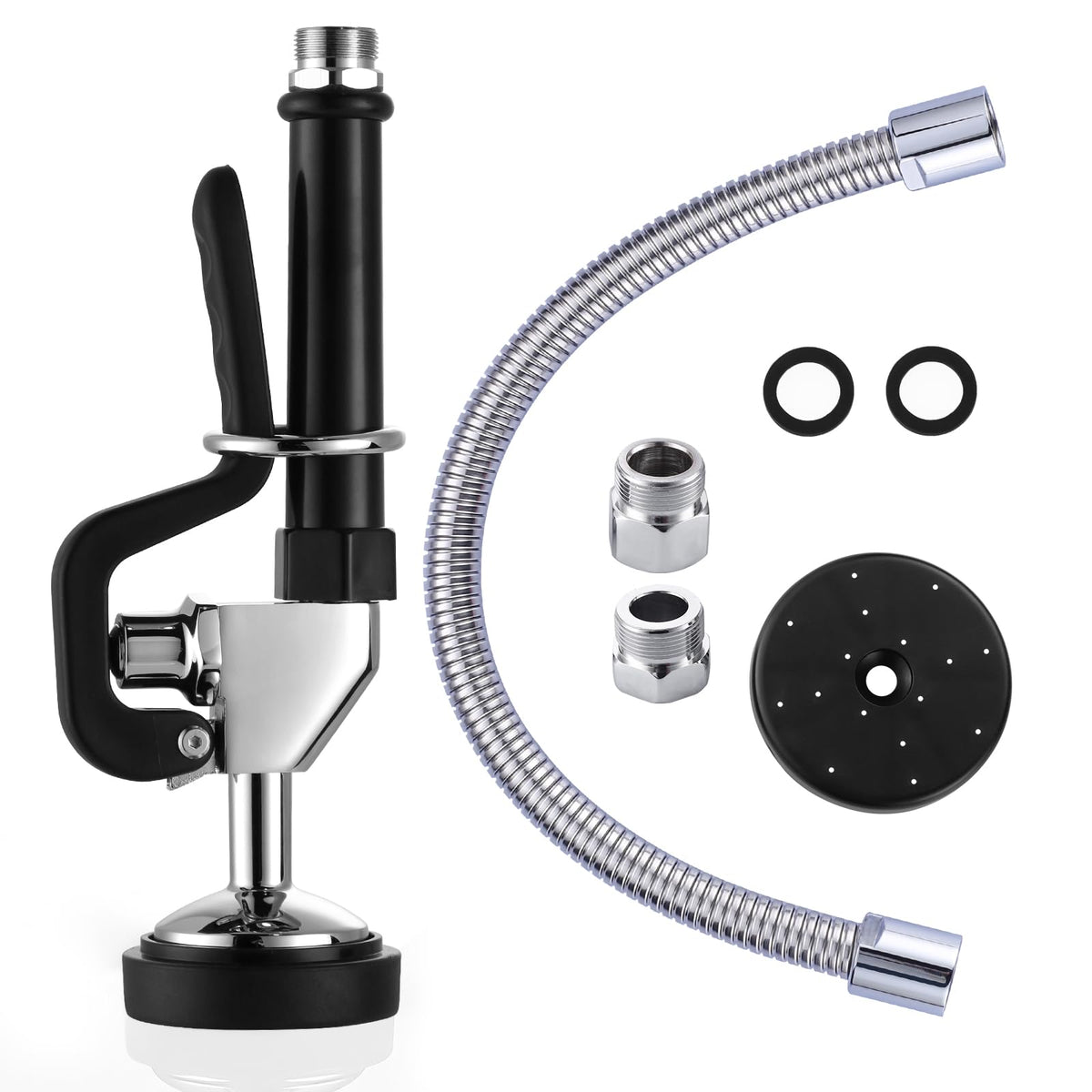 Pre Rinse Spray Valve with 18.5" Flexible Stainless Steel Hose, 1.42 GPM High Pressure Commercial Sink Sprayer Nozzle with Pre-rinse Sprayer Hose, Black 7/8"-20UNEF Handle Assembly