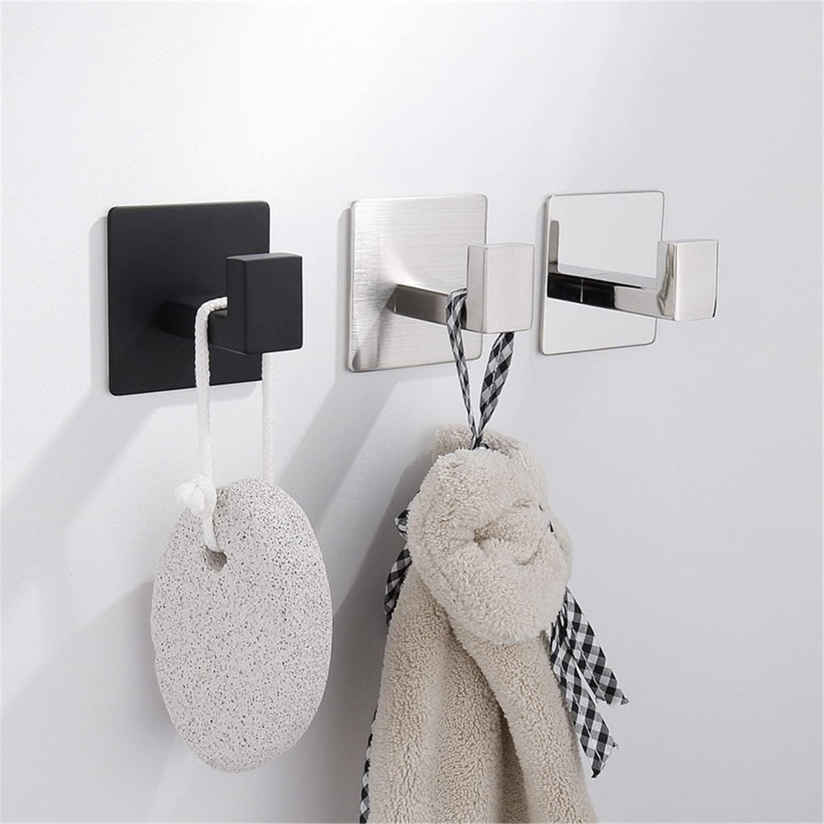 Flybath 2PCS Towel Hooks Self Adhesive 304 Stainless Steel Brushed Silver