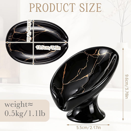 2 Pack Ceramic Soap Bar Holder Leaf Shaped Soap Dish, White Black