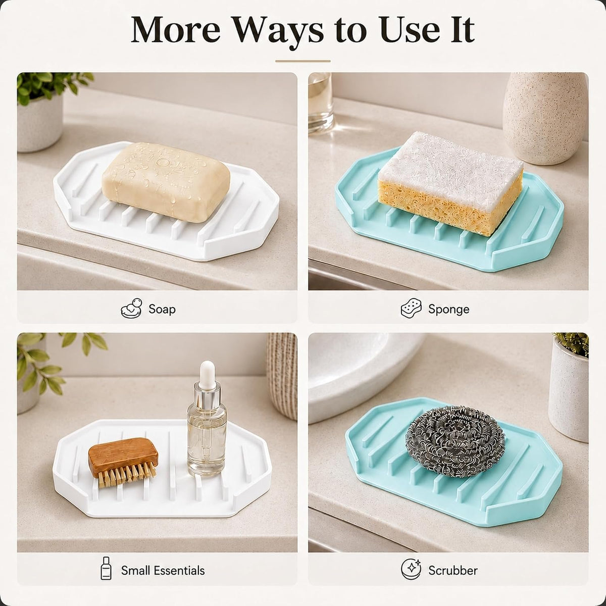 Bar Soap Holder for Shower, 2 Pack Silicone Soap Dish with Fast Drain