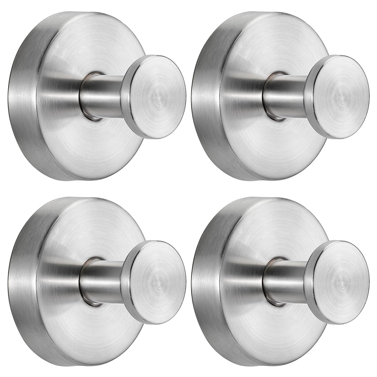 Suction Cup Hooks for Shower No-Drill Bathroom Hooks for Towels, Robes, Loofah Mountable on Bathroom Walls, Kitchen, Glass, Mirrors, Tile and Smooth,Non-Porous Surfaces (4, Brushed Nickel)