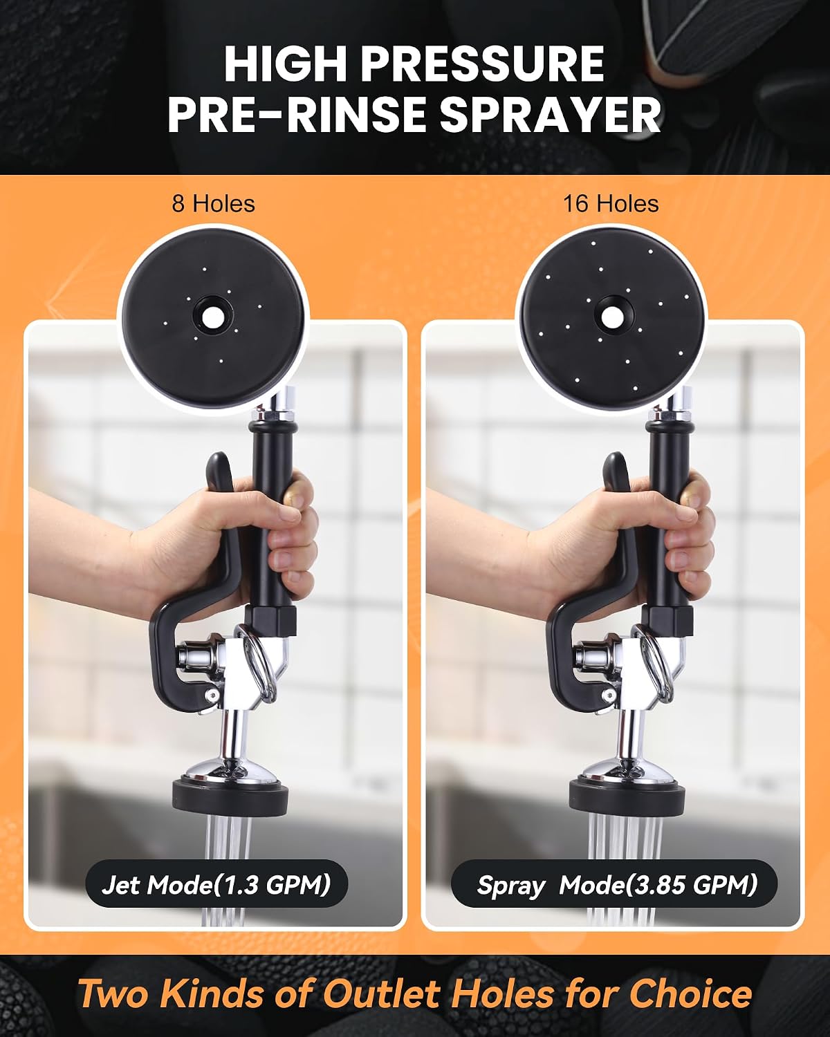 Pre Rinse Spray Valve with 18.5" Flexible Stainless Steel Hose, 1.42 GPM High Pressure Commercial Sink Sprayer Nozzle with Pre-rinse Sprayer Hose, Black 7/8"-20UNEF Handle Assembly