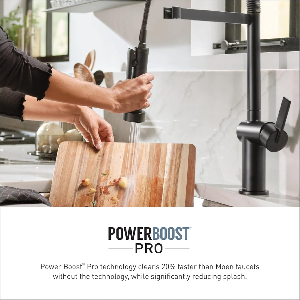 Moen CIA Brushed Gold Pre-Rinse Spring Kitchen Faucet with PowerBoost Pro, 7822BG
