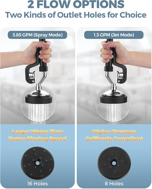 Commercial Sink Sprayer Head: 7/8"-20UNEF Black Pre Rinse Sprayer - 3.85 GPM High Pressure Pull Down Spray Head - Handheld Dish Sprayer Nozzle for Commercial Kitchen Faucet (Chrome Finished)