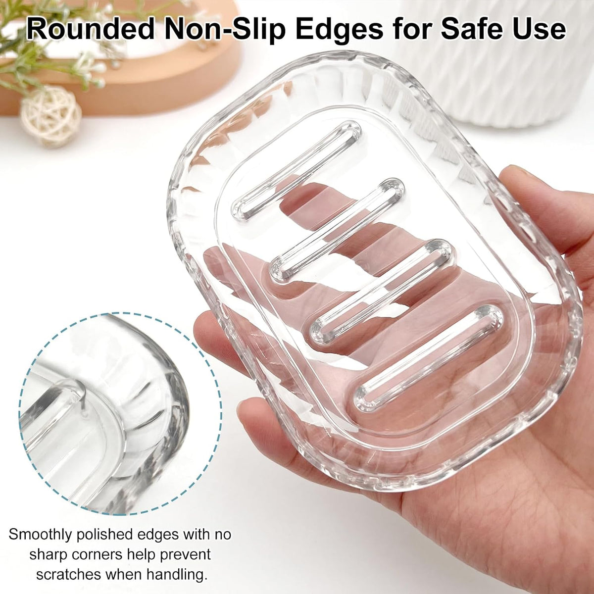 2 Pack Clear Soap Dish Holder for Bar Soap, Bathroom and Shower Soap Tray, Kitchen Sink Soap Saver Dish, Fits Most Soaps