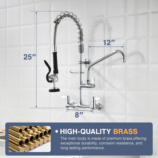 CENOSA 25" Commercial Sink Faucet Wall Mount with Pre-Rinse Sprayer