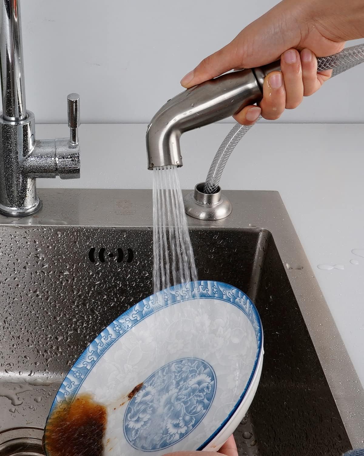 Universal Kitchen Sink Spray Head/Hose/Holder Set, Brushed Nickel