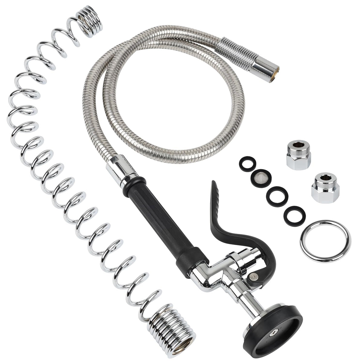45” Stainless-Steel Pre Rinse Hose with Sprayer Valve & Spring, 1.42 GPM Commercial Sink Sprayer Hose with Nozzle Head Replacement Kit for Commercial Restaurant Kitchen Faucet