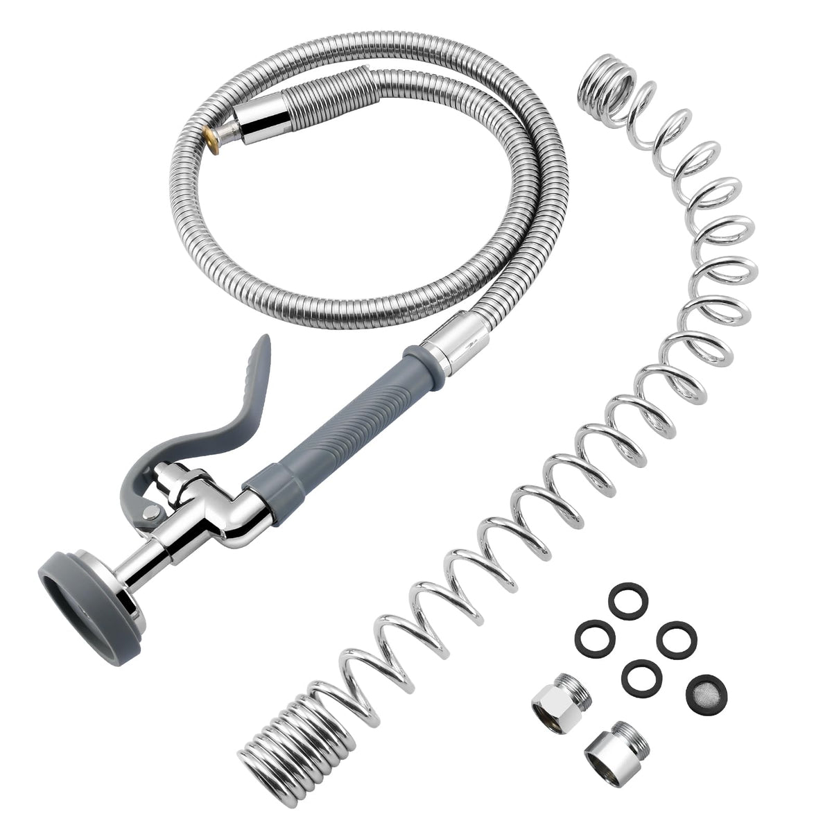 HWM Commercial Sink Sprayer Valve with 38” Flexible Stainless Steel Pre Rinse Hose & Overhead Spring Replacement Kit for Commercial Kitchen Sink Faucets