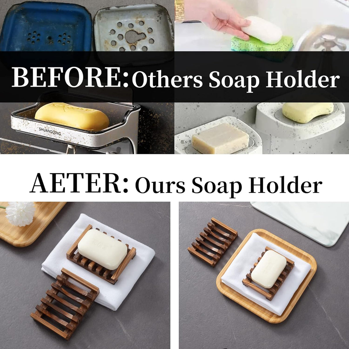 Wooden Soap Dish for Shower,Set of 2 Shower Soap Holder,Self draining Bar Soap Holder for Bathroom, Homemade Soaps Saver Natural Soaps Tray, Vowupt