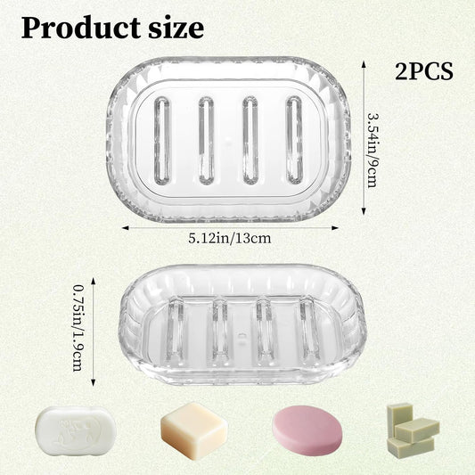2 Pack Clear Plastic Soap Dish for Shower with Drainage