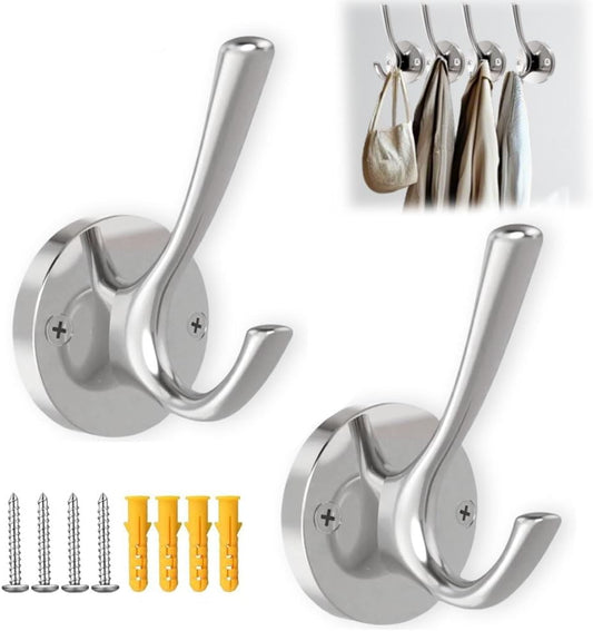 2 Pack Brushed Nickel Heavy Duty Towel Hooks for Bathrooms