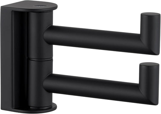 APLusee Swivel Towel Hook for Bathrooms with 2 Rotating Arms, Matte Black