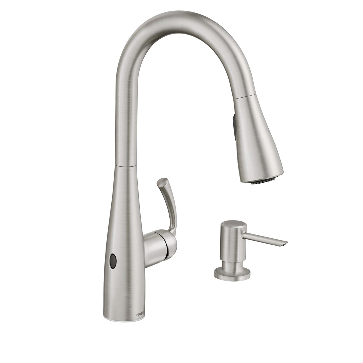 Moen Essie Mediterranean Bronze MotionSense Wave One-Handle Touchless Kitchen Faucet with Pulldown Sprayer and Soap Dispenser, 87014EWBRB