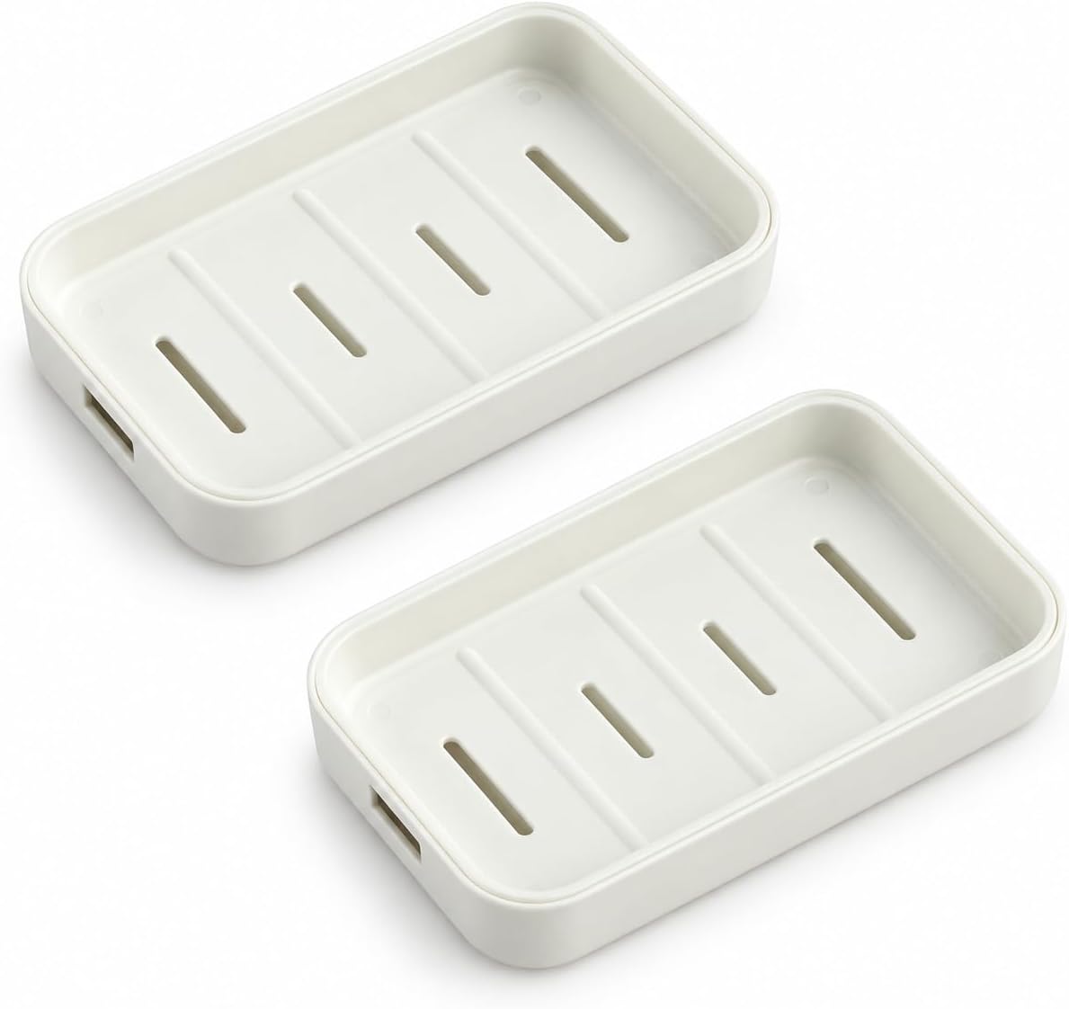 2 Pack Plastic Soap Dish with Drainage, Self-Draining Soap Holder for Bathroom & Kitchen Sink, 2-Layer Soap Saver Tray with Removable Drain Tray, White, 5” x 3.4” x 0.8”