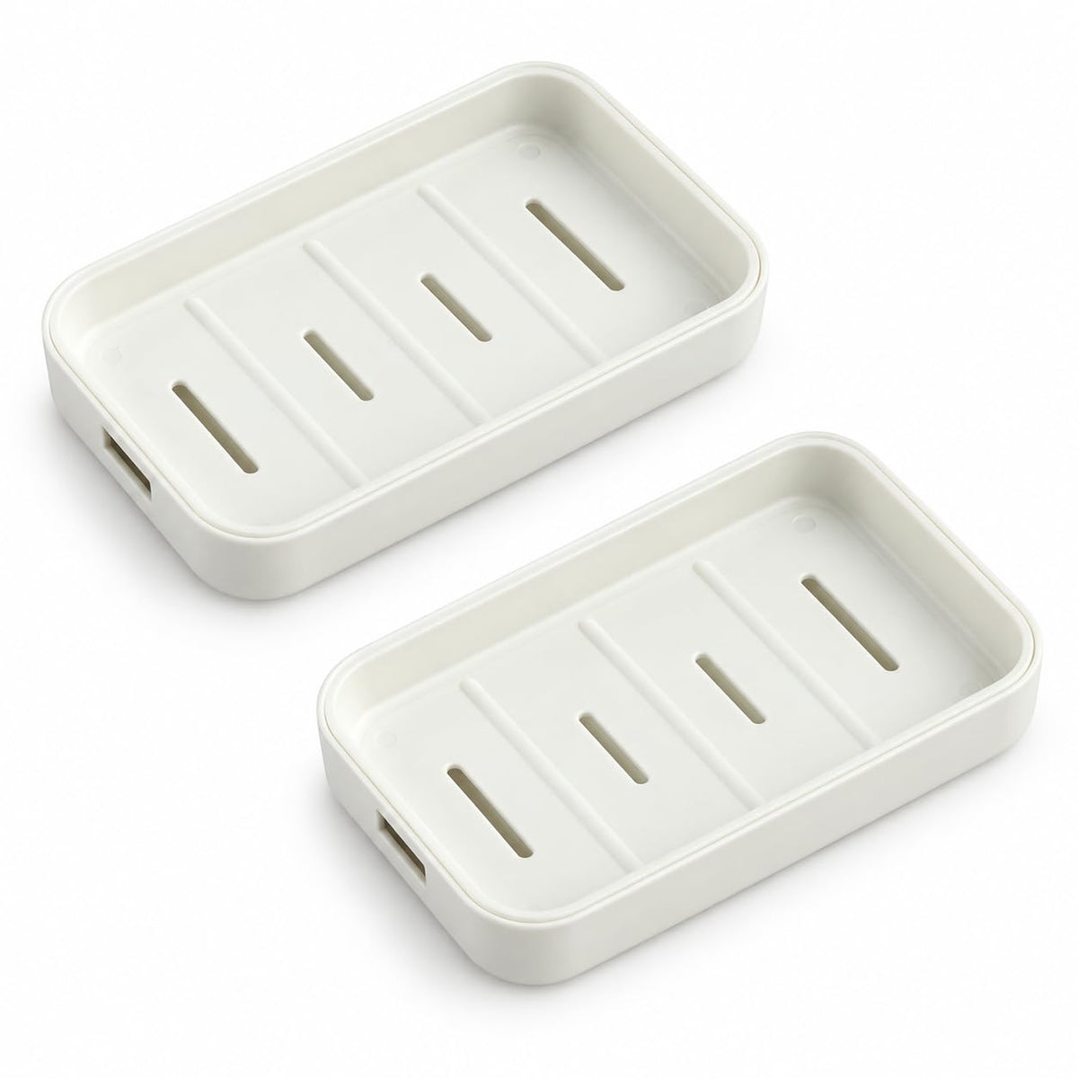 2 Pack Plastic Soap Dish with Drainage, Self-Draining Soap Holder for Bathroom & Kitchen Sink, 2-Layer Soap Saver Tray with Removable Drain Tray, White, 5” x 3.4” x 0.8”