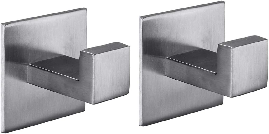 Flybath 2PCS Towel Hooks Self Adhesive 304 Stainless Steel Brushed Silver