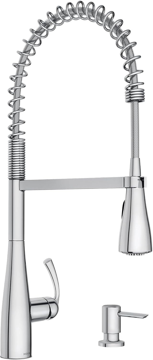 Moen Essie Chrome One-Handle High Arc Pre-Rinse Spring Pulldown Kitchen Faucet with Power Clean, 87814