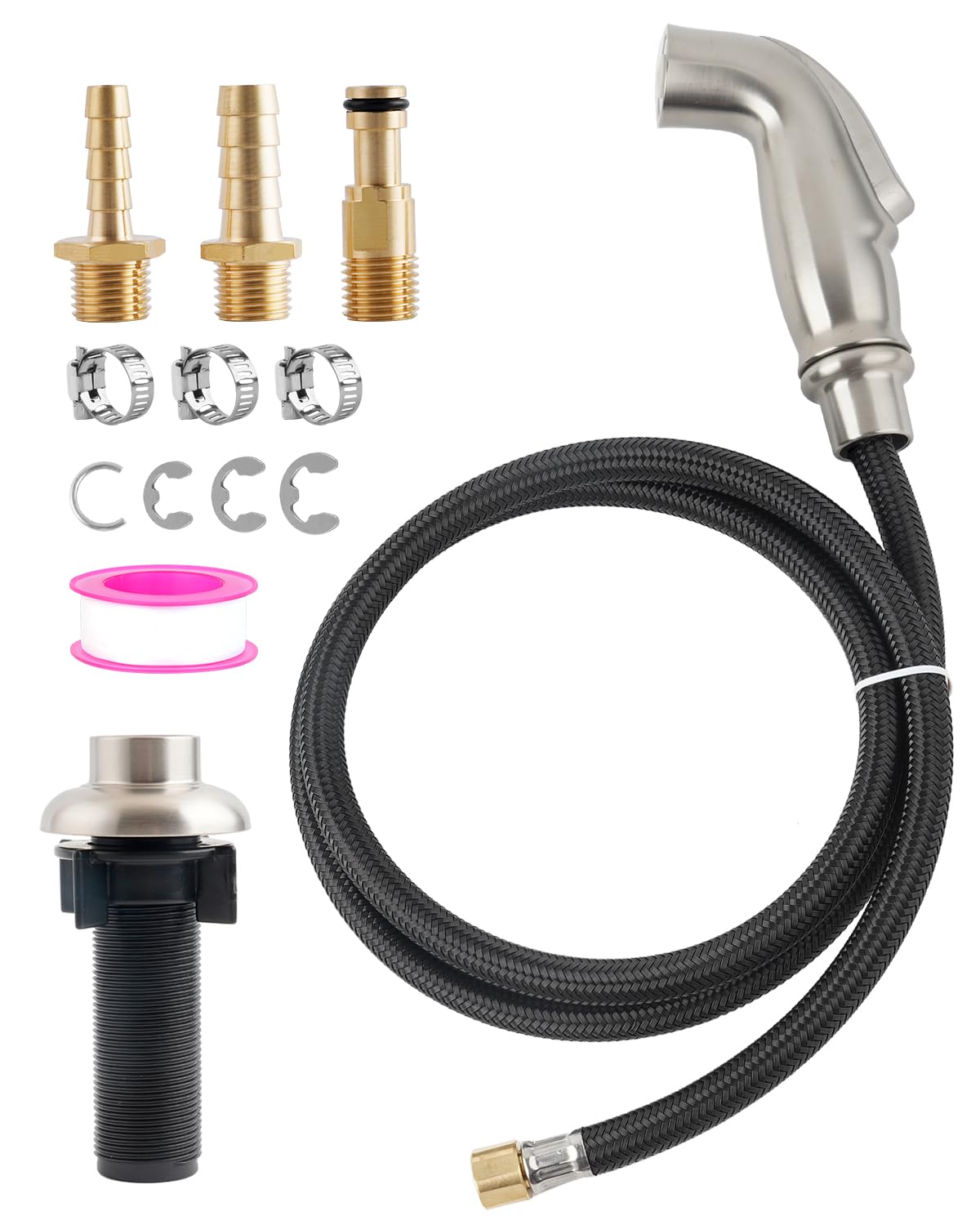 Universal Kitchen Sink Spray Head/Hose/Holder Set, Brushed Nickel