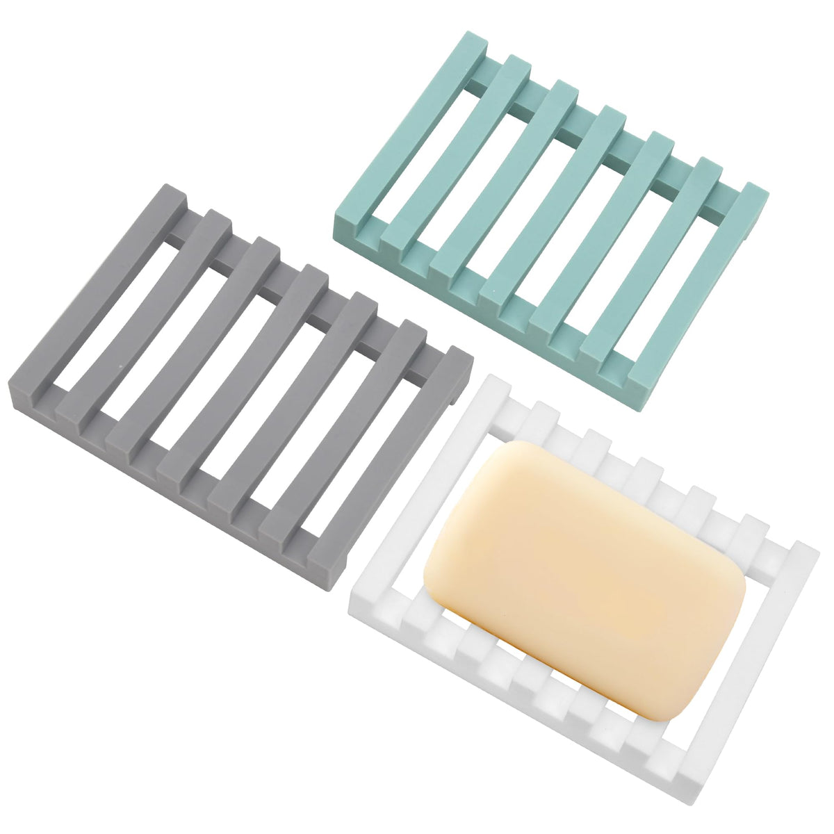 Slotted Silicone Soap Dish 2 Pcs, Self Draining Soap Holder with Raised Bar Design, Non Slip Soap Saver Tray, Quick Dry Soap Dish for Bathroom Kitchen Sink Shower, Black