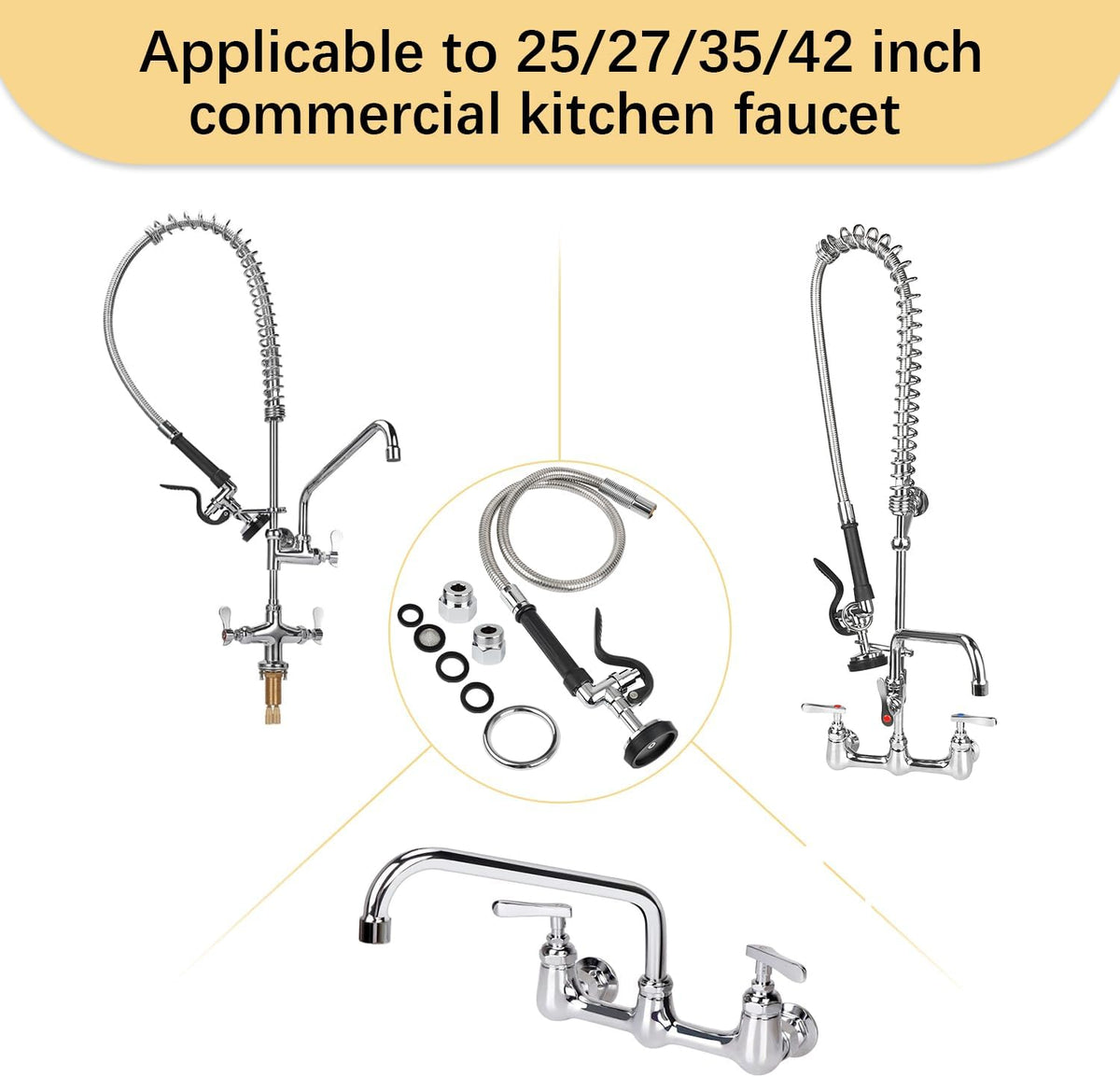 45” Stainless-Steel Pre Rinse Hose with Sprayer Valve & Spring, 1.42 GPM Commercial Sink Sprayer Hose with Nozzle Head Replacement Kit for Commercial Restaurant Kitchen Faucet