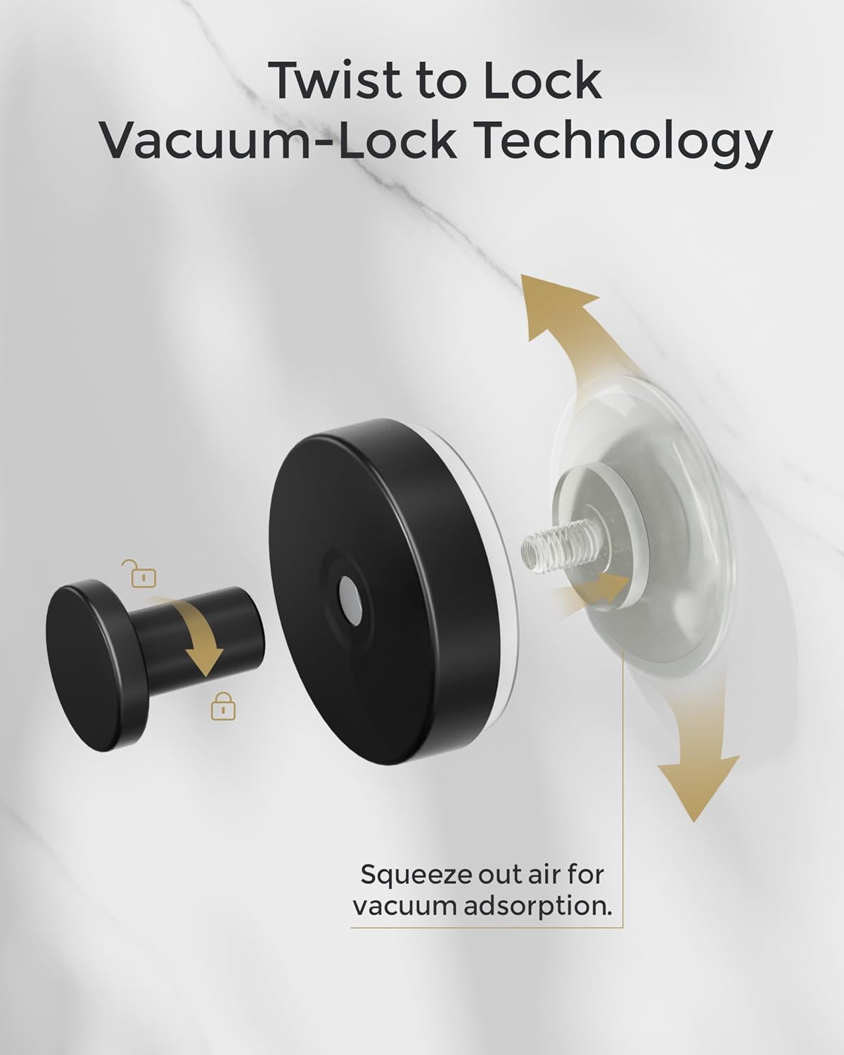 Black Suction Cup Hooks for Shower, Stainless Steel Robe Hooks (2PC)