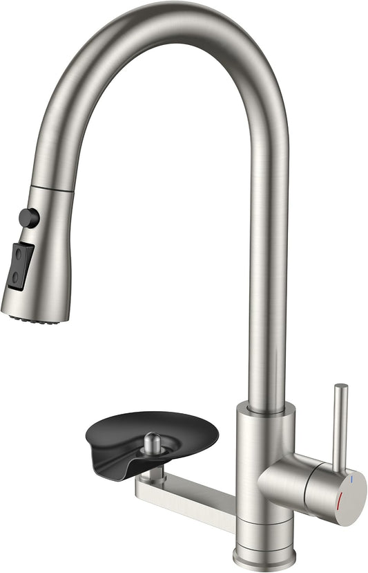 FORIOUS Kitchen Faucet with Cup Washer, Pull Down Sprayer, Brushed Nickel
