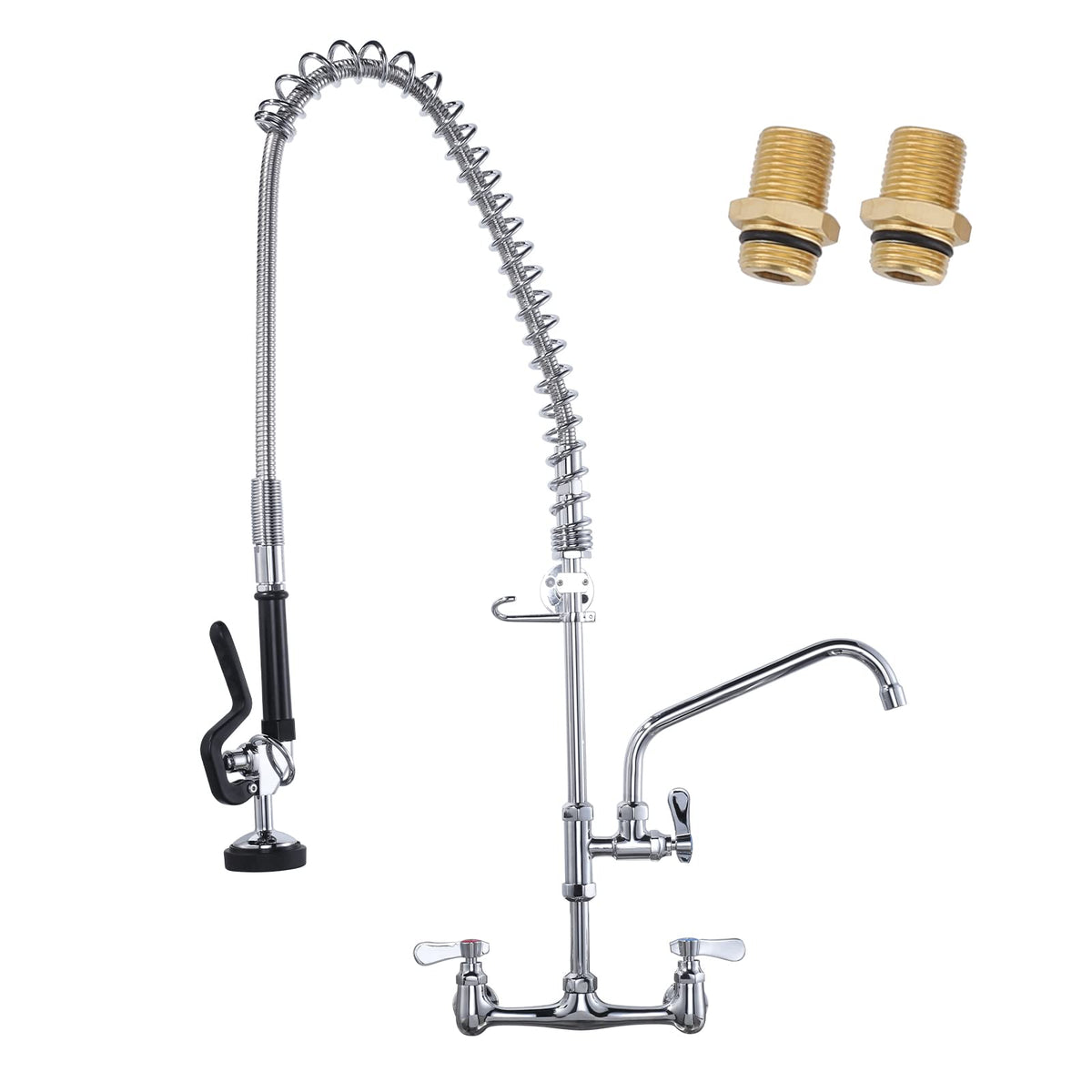 [New Upgrade] Brushed Nickel 21" Height Commercial Kitchen Faucet with Pre-Rinse Sprayer 8 Inch Center Wall Mount Kitchen Sink Faucet with 10" Add-on Swing Spout for 1/2 Compartment Sink