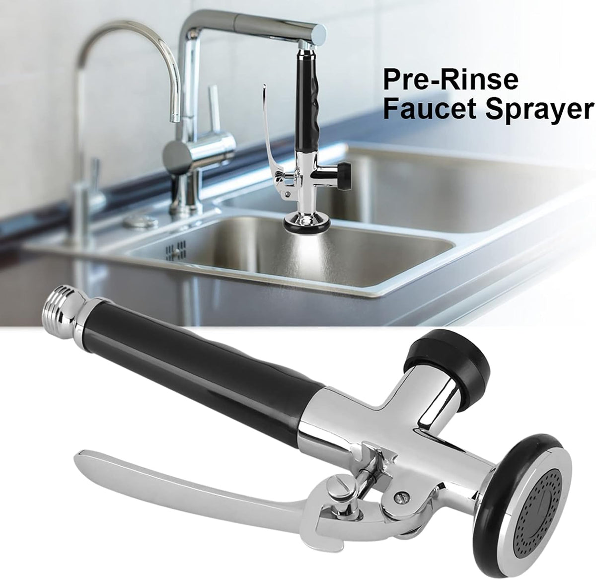 Garosa Faucet Sprayer Pre Rinse Sprayer G1/2" Kitchen Pull Down Faucet Swivel Sink Tap Spout Spray Stainless Steel Kitchen Faucet Spray Valve with Handle Grip Shower Accessories Black