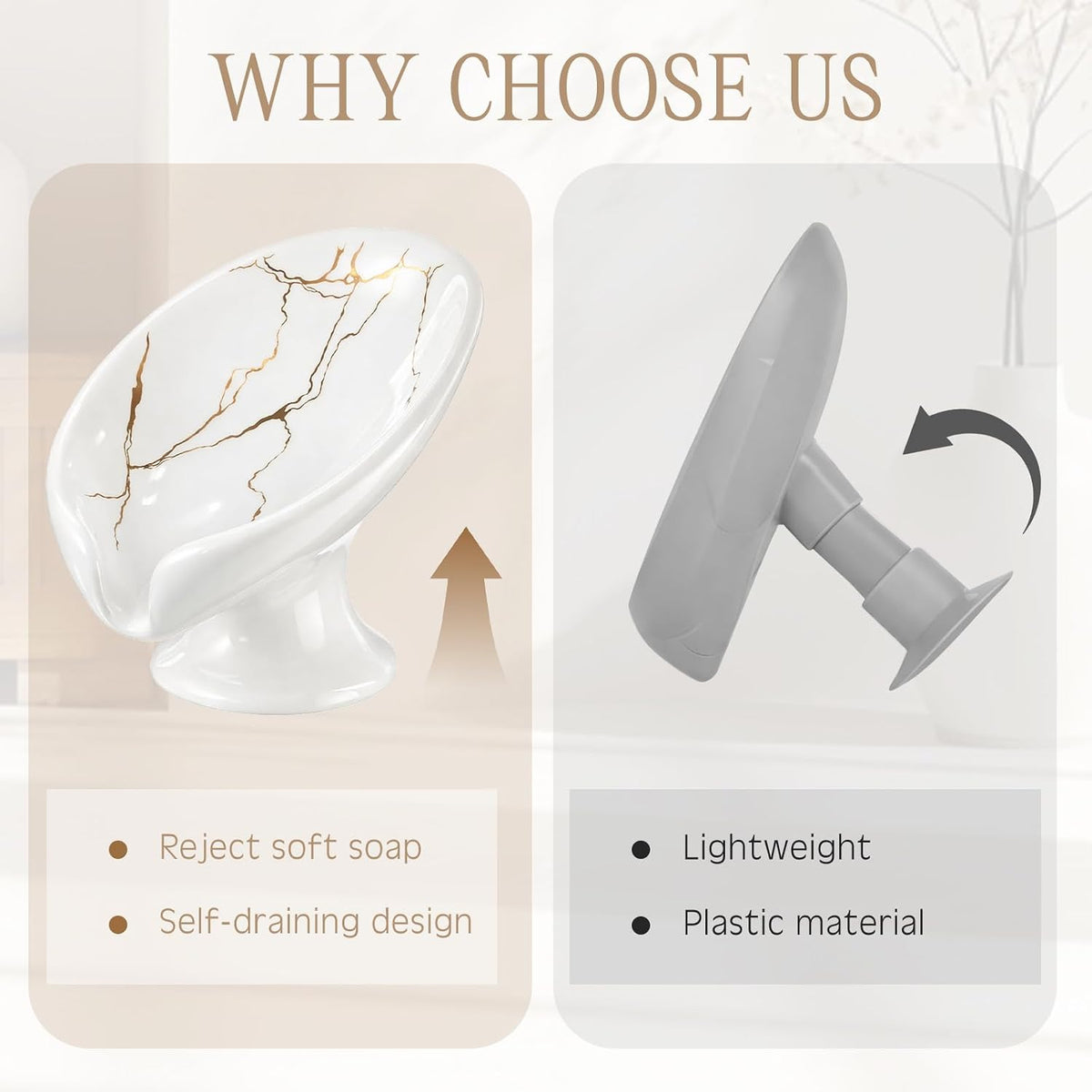 2 Pack Ceramic Soap Bar Holder Leaf Shaped Soap Dish, White Black