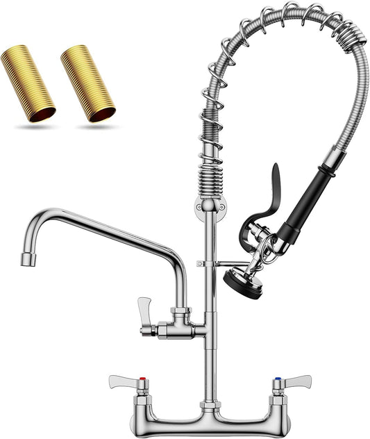 HURRAN Commercial Pre-Rinse Faucet, 8" Center, 25" Height, Polished Chrome