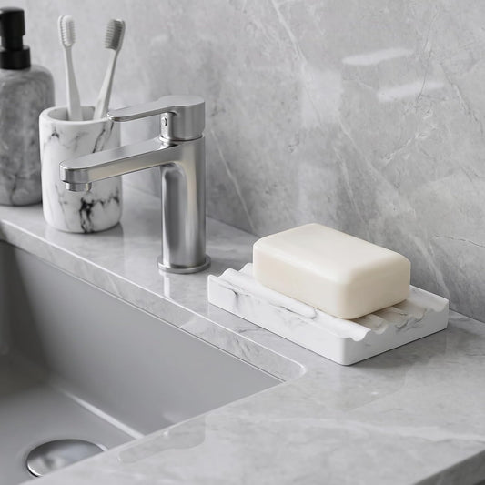 Soap Dishes for Bar Soap Holder Shower Marble White Bathroom Sink Tray