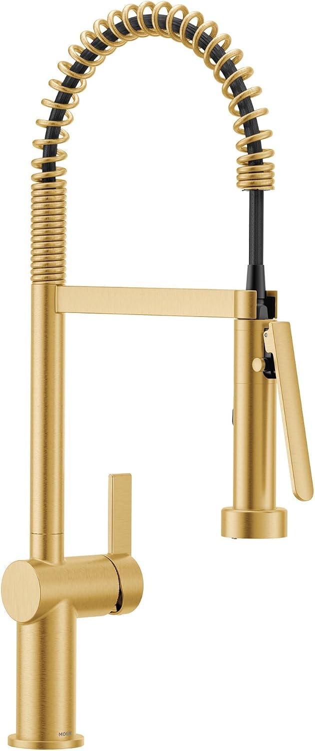 Moen CIA Brushed Gold Pre-Rinse Spring Kitchen Faucet with PowerBoost Pro, 7822BG