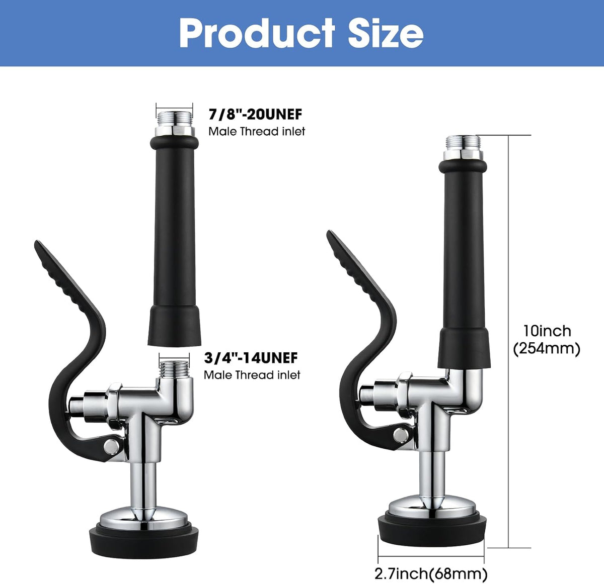 [2-Pack] HWM Pre Rinse Sprayer Commercial Sink Sprayer Head, 1.42GPM Spray Valve Dish Sprayers Nozzle with Handle Grip Assembly, Commercial Faucet Parts for Kitchen Sink