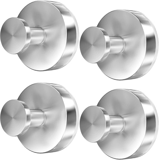 Suction Cup Hooks for Shower, 4 PCS No-Drill Towel Holder for Bathrooms Wall, Glass Door, Mirror, Tiles, Kitchen, Hold Robe & Wreath, Hanging up to 15 lbs – Waterproof & Rustproof, Loofah-Silver