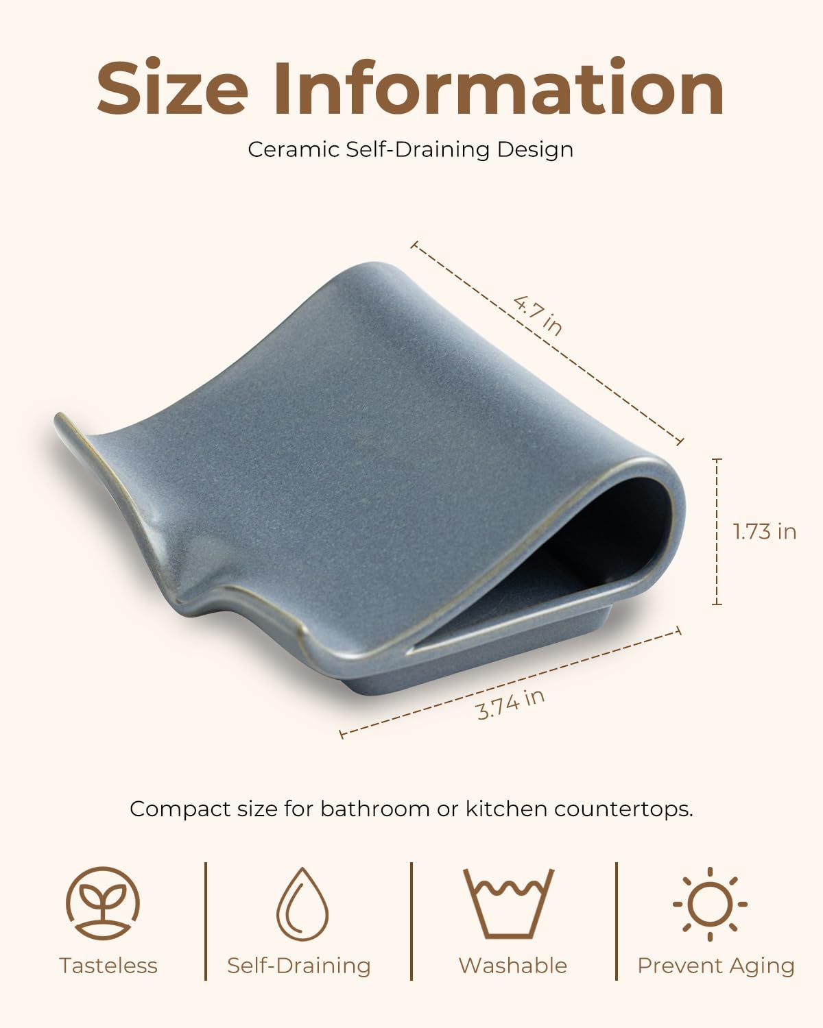 Zoeeker Self-Draining Soap Dish, Ceramic Soap Holder with Drain Spout