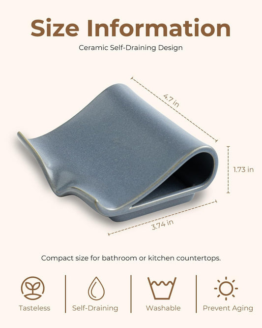 Zoeeker Self-Draining Soap Dish, Ceramic Soap Holder with Drain Spout