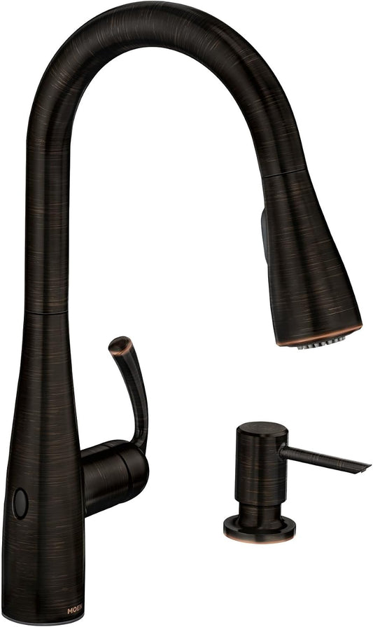 Moen Essie Mediterranean Bronze MotionSense Wave One-Handle Touchless Kitchen Faucet with Pulldown Sprayer and Soap Dispenser, 87014EWBRB